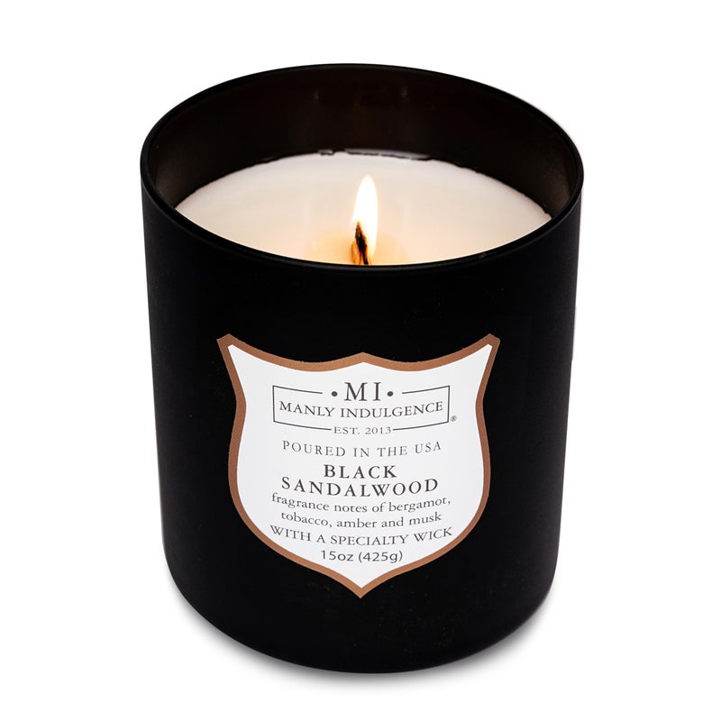 Manly Indulgence Black Sandalwood Scented Candle for Men 15 oz â€“ Bergamot, Tobacco, Amber & Musk - Wood Wick - Up to 60 Hours Burn - Soy Blend Wax, USA Poured â€“ Signature Collection - Image 4